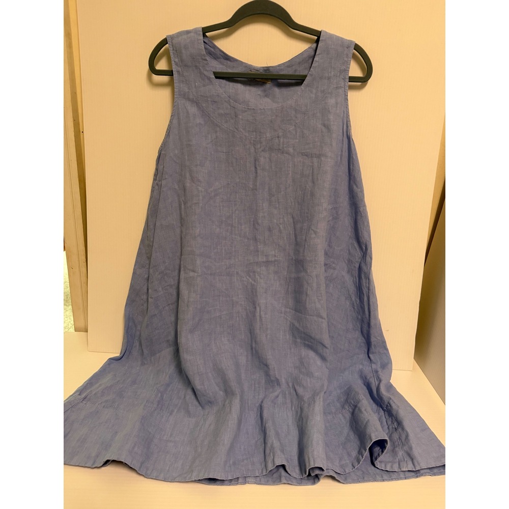 Grand Greece Blue Linen Sleeveless A-Line Midi Dress Large